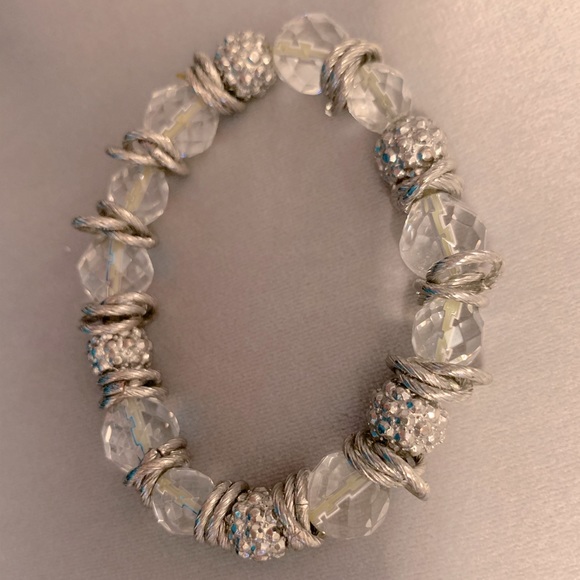 White House Black Market silver and crystal stretch bracelet - Picture 1 of 3